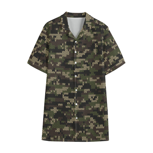 Army Camouflage Knitted Pattern Print Cotton Hawaiian Shirt