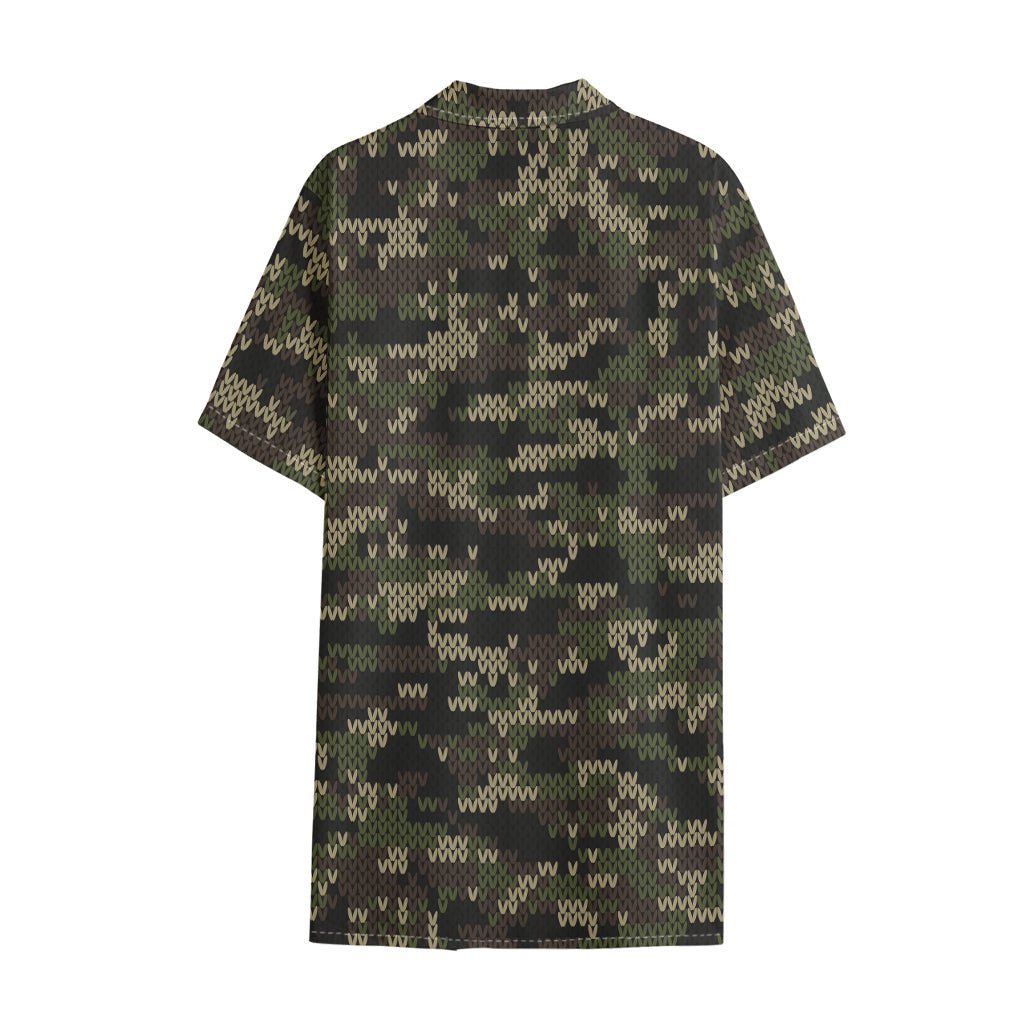 Army Camouflage Knitted Pattern Print Cotton Hawaiian Shirt