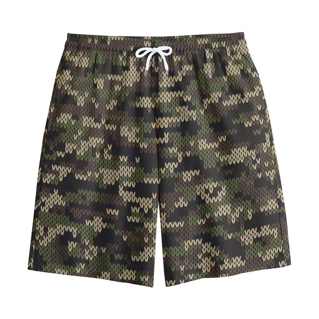 Army Camouflage Knitted Pattern Print Cotton Shorts