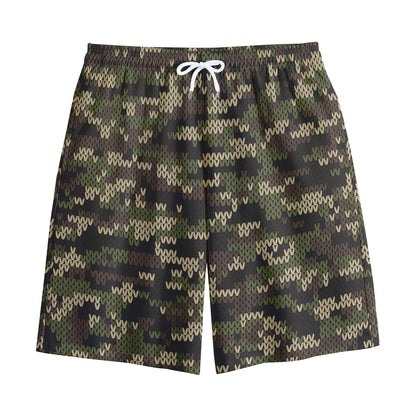 Army Camouflage Knitted Pattern Print Cotton Shorts