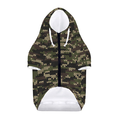 Army Camouflage Knitted Pattern Print Dog Zip Up Hoodie