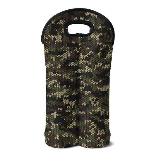 Army Camouflage Knitted Pattern Print Double Neoprene Wine Tote