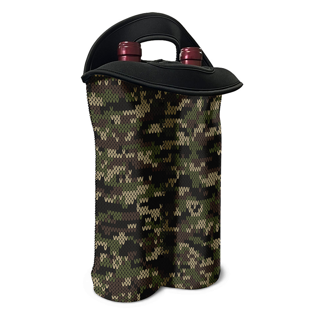 Army Camouflage Knitted Pattern Print Double Neoprene Wine Tote
