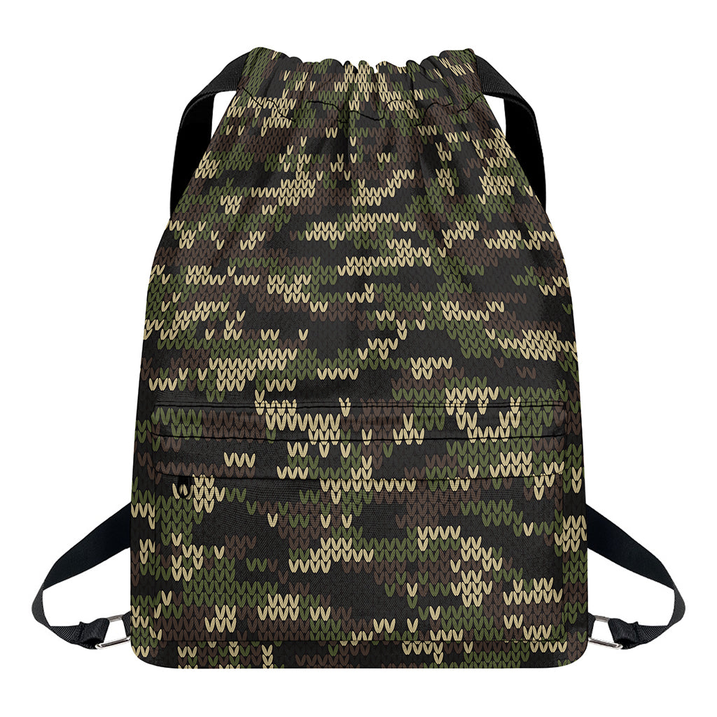 Army Camouflage Knitted Pattern Print Drawstring Backpack