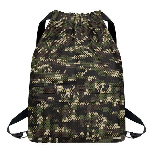 Army Camouflage Knitted Pattern Print Drawstring Backpack