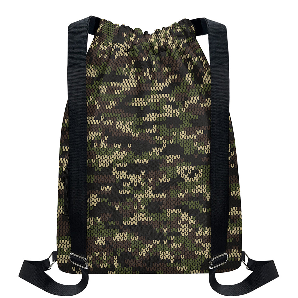 Army Camouflage Knitted Pattern Print Drawstring Backpack