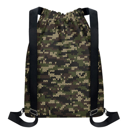 Army Camouflage Knitted Pattern Print Drawstring Backpack