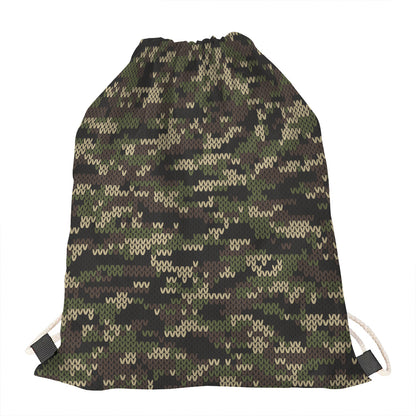 Army Camouflage Knitted Pattern Print Drawstring Bag