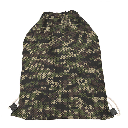 Army Camouflage Knitted Pattern Print Drawstring Bag
