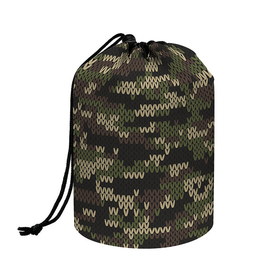 Army Camouflage Knitted Pattern Print Drawstring Makeup Bag