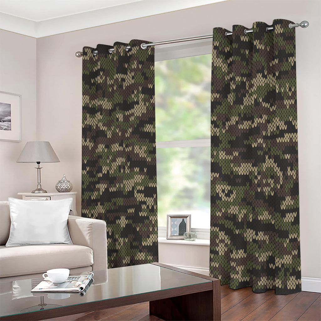 Army Camouflage Knitted Pattern Print Extra Wide Grommet Curtains
