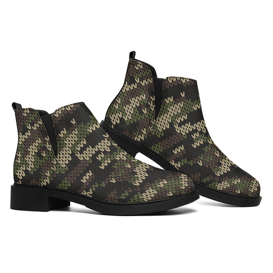 Army Camouflage Knitted Pattern Print Flat Ankle Boots