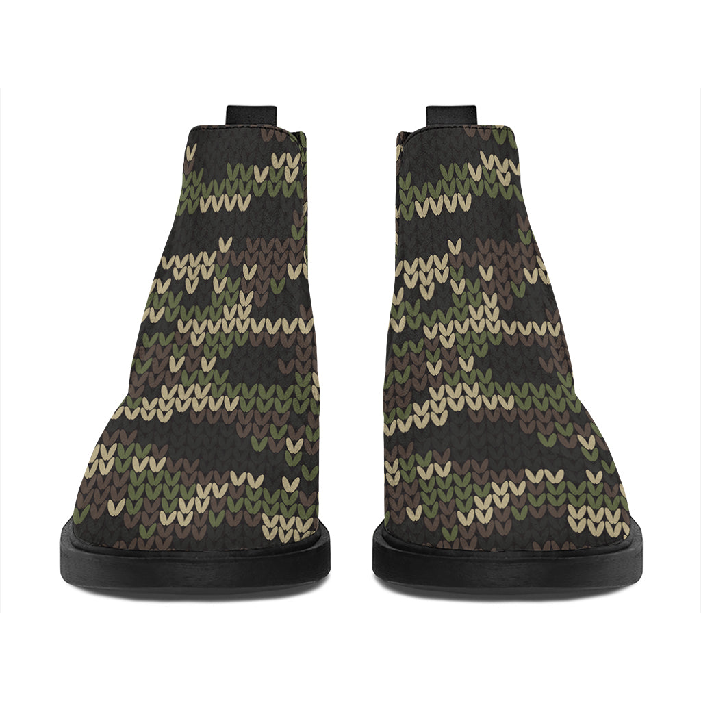 Army Camouflage Knitted Pattern Print Flat Ankle Boots