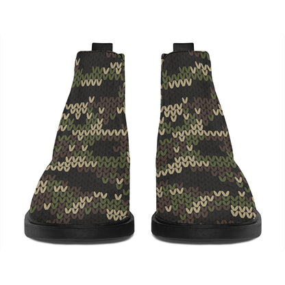 Army Camouflage Knitted Pattern Print Flat Ankle Boots