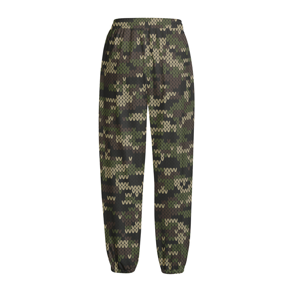 Army Camouflage Knitted Pattern Print Fleece Lined Knit Pants