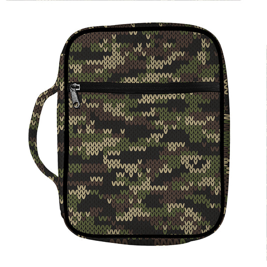 Army Camouflage Knitted Pattern Print Front Pocket Bible Bag