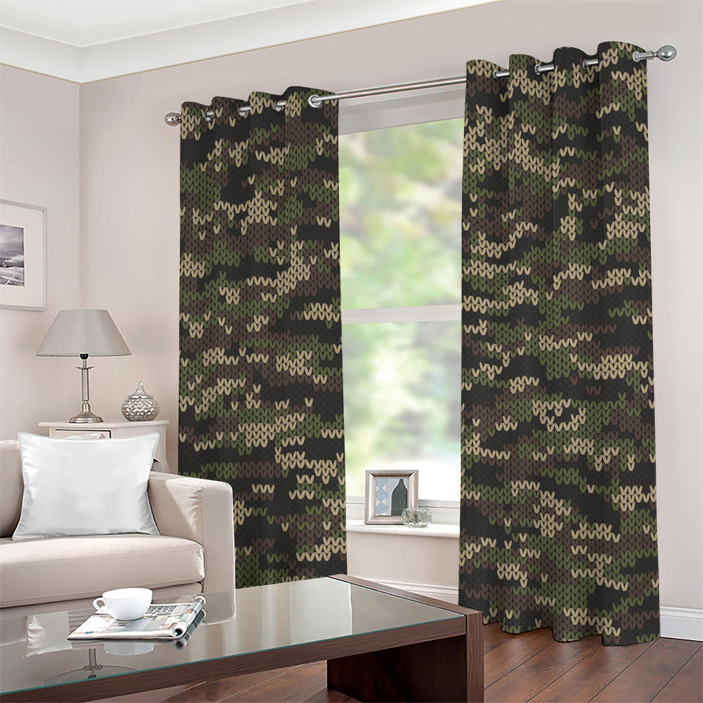 Army Camouflage Knitted Pattern Print Grommet Curtains