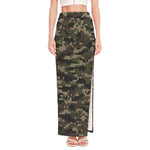 Army Camouflage Knitted Pattern Print High Slit Maxi Skirt