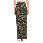 Army Camouflage Knitted Pattern Print High Slit Maxi Skirt