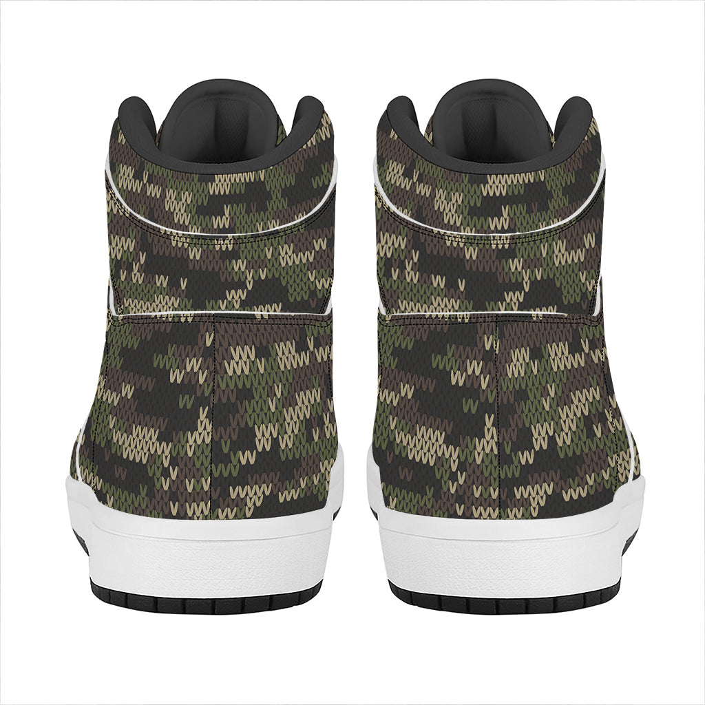 Army Camouflage Knitted Pattern Print High Top Leather Sneakers