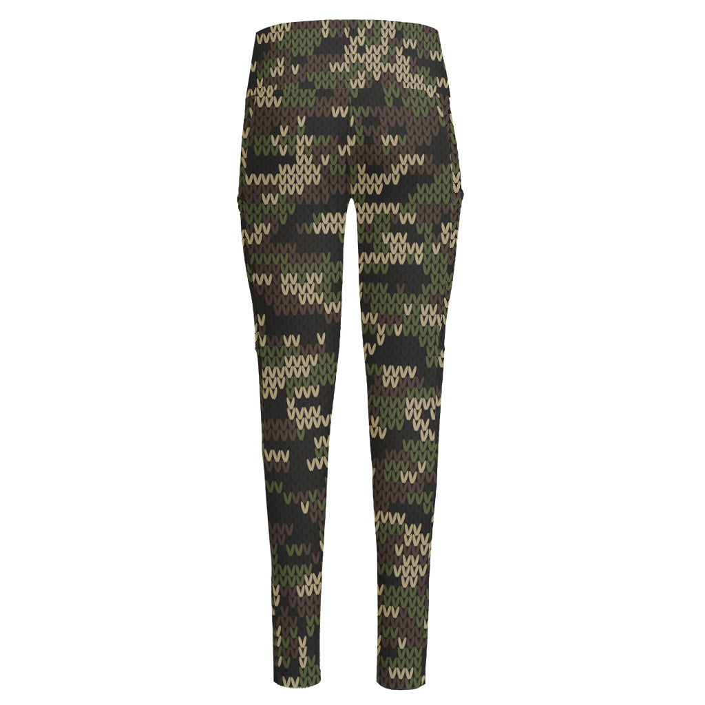 Army Camouflage Knitted Pattern Print High-Waisted Pocket Leggings