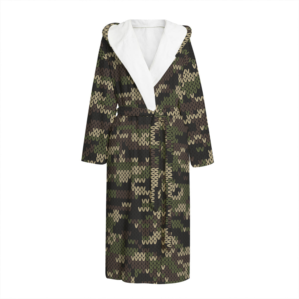 Army Camouflage Knitted Pattern Print Hooded Bathrobe
