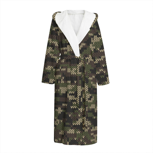 Army Camouflage Knitted Pattern Print Hooded Bathrobe