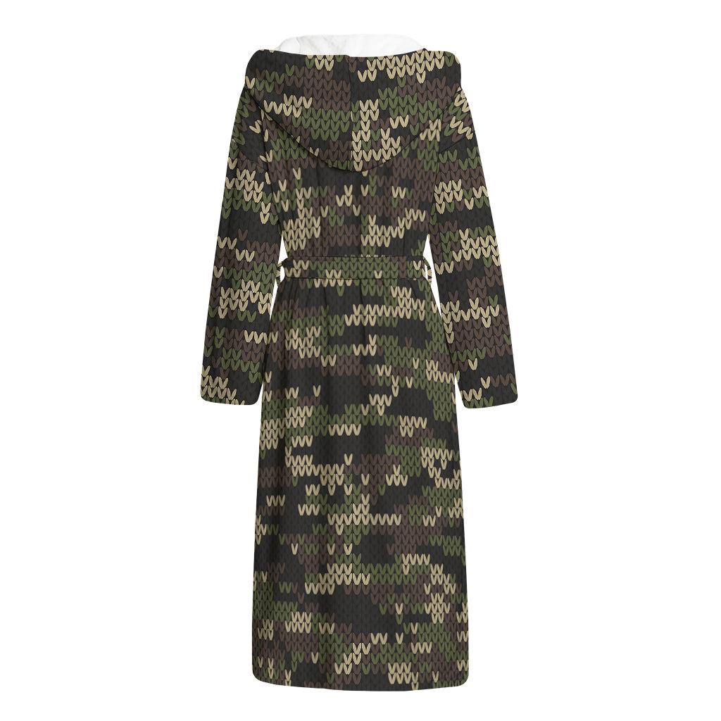 Army Camouflage Knitted Pattern Print Hooded Bathrobe
