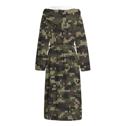 Army Camouflage Knitted Pattern Print Hooded Bathrobe