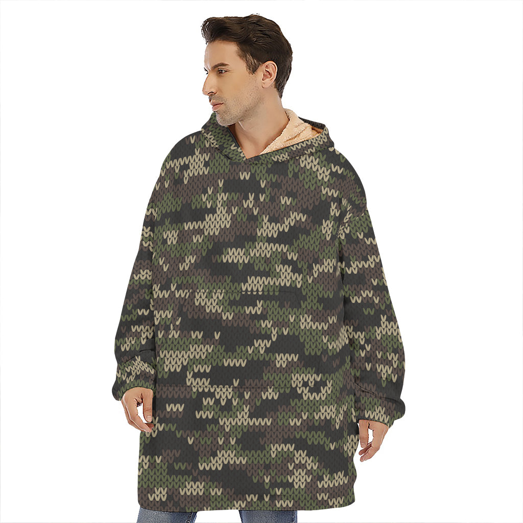 Army Camouflage Knitted Pattern Print Hoodie Blanket