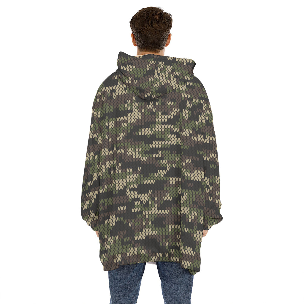 Army Camouflage Knitted Pattern Print Hoodie Blanket