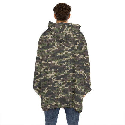 Army Camouflage Knitted Pattern Print Hoodie Blanket