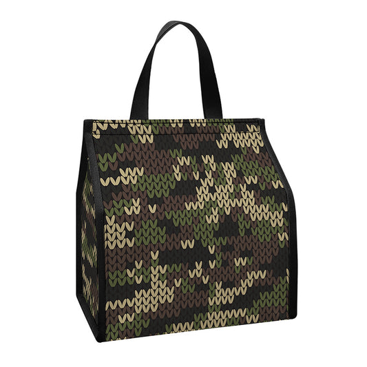 Army Camouflage Knitted Pattern Print Insulated Lunch Tote