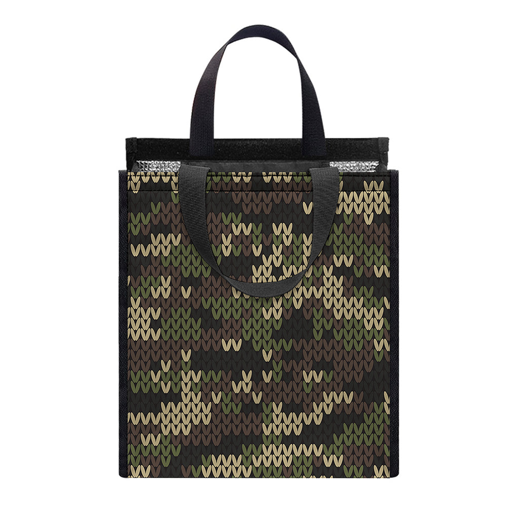 Army Camouflage Knitted Pattern Print Insulated Lunch Tote
