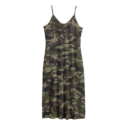 Army Camouflage Knitted Pattern Print Jersey Midi Cami Dress