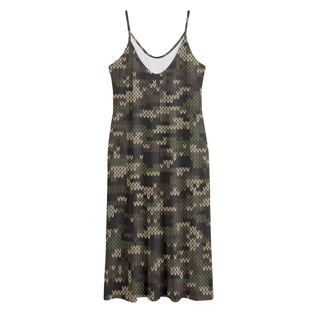 Army Camouflage Knitted Pattern Print Jersey Midi Cami Dress