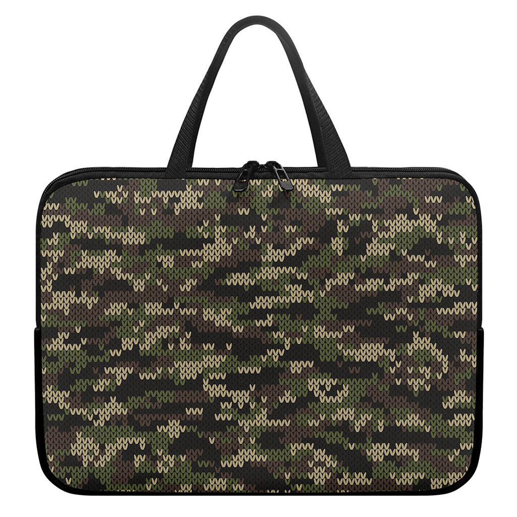 Army Camouflage Knitted Pattern Print Laptop Sleeve With Handle