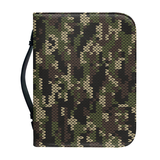 Army Camouflage Knitted Pattern Print Leather Bible Cover
