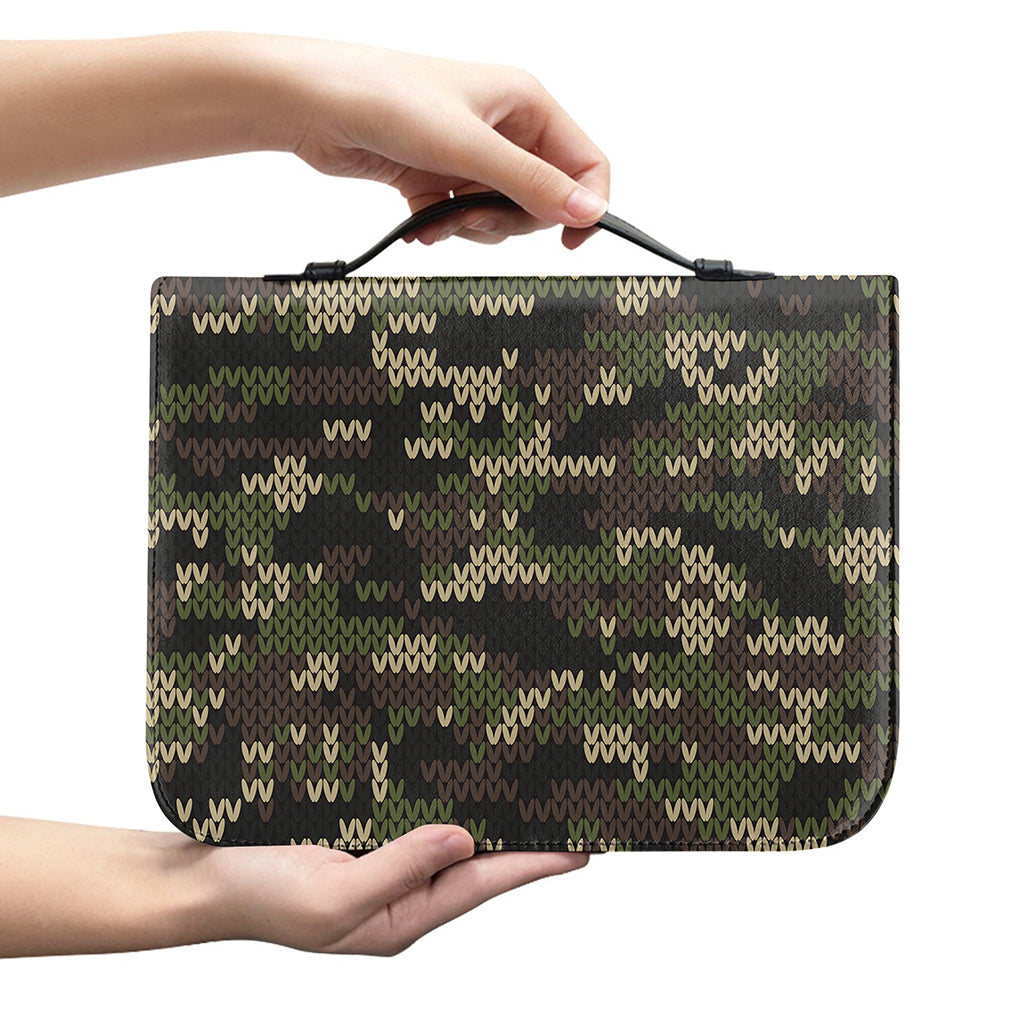 Army Camouflage Knitted Pattern Print Leather Bible Cover