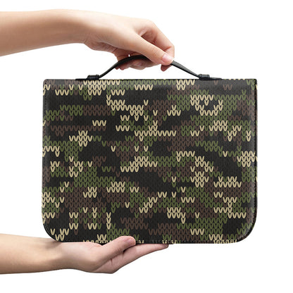 Army Camouflage Knitted Pattern Print Leather Bible Cover