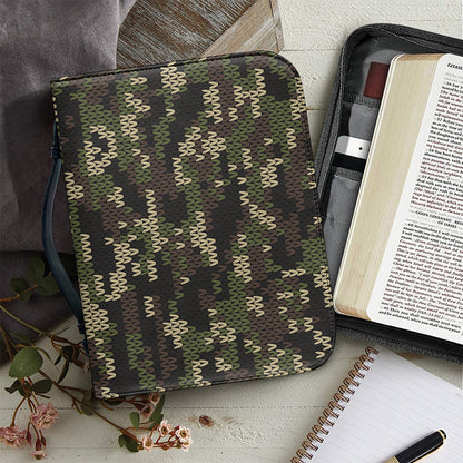 Army Camouflage Knitted Pattern Print Leather Bible Cover