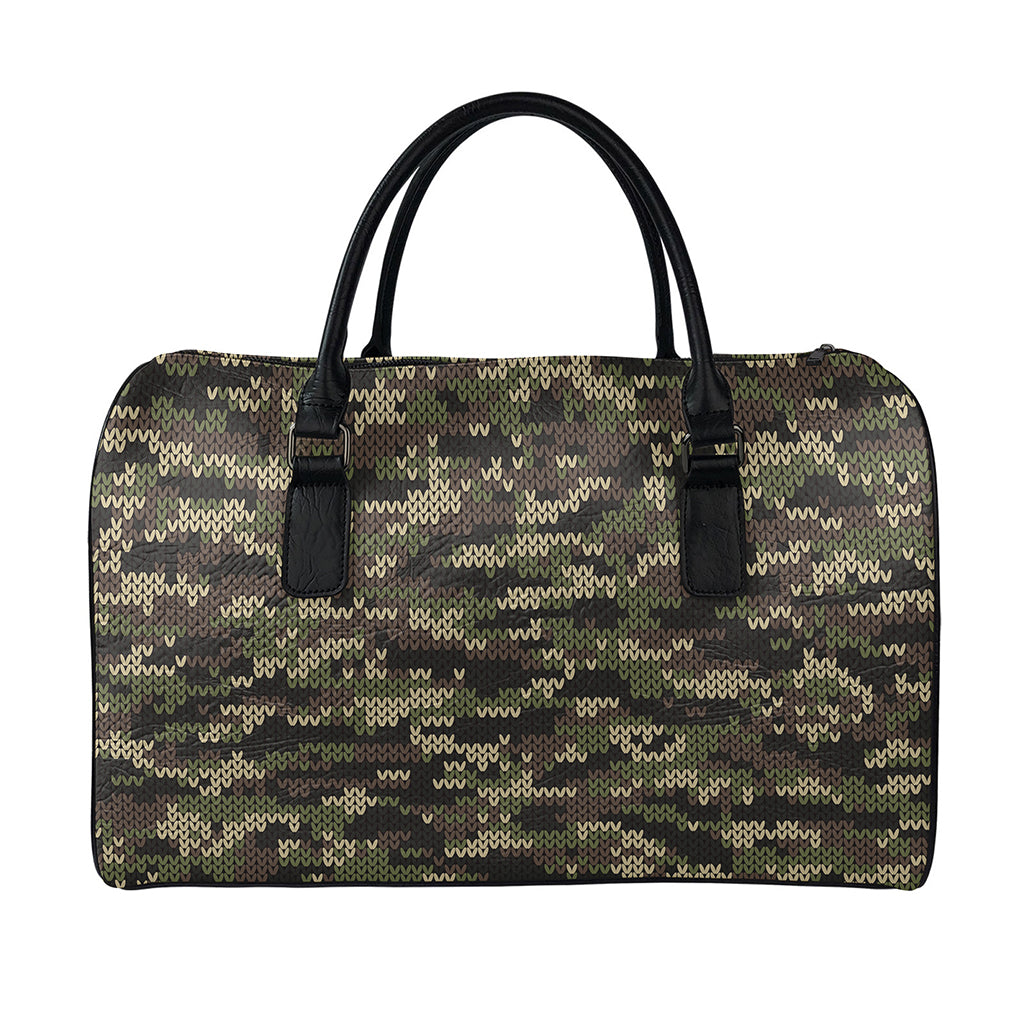 Army Camouflage Knitted Pattern Print Leather Duffle Bag