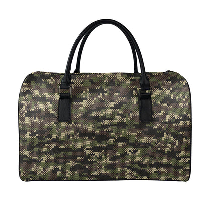 Army Camouflage Knitted Pattern Print Leather Duffle Bag