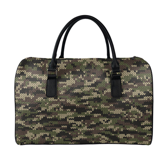 Army Camouflage Knitted Pattern Print Leather Duffle Bag