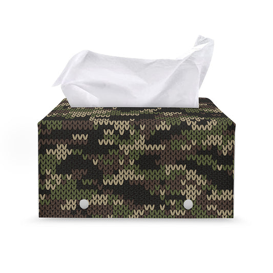 Army Camouflage Knitted Pattern Print Leather Tissue Box Cover