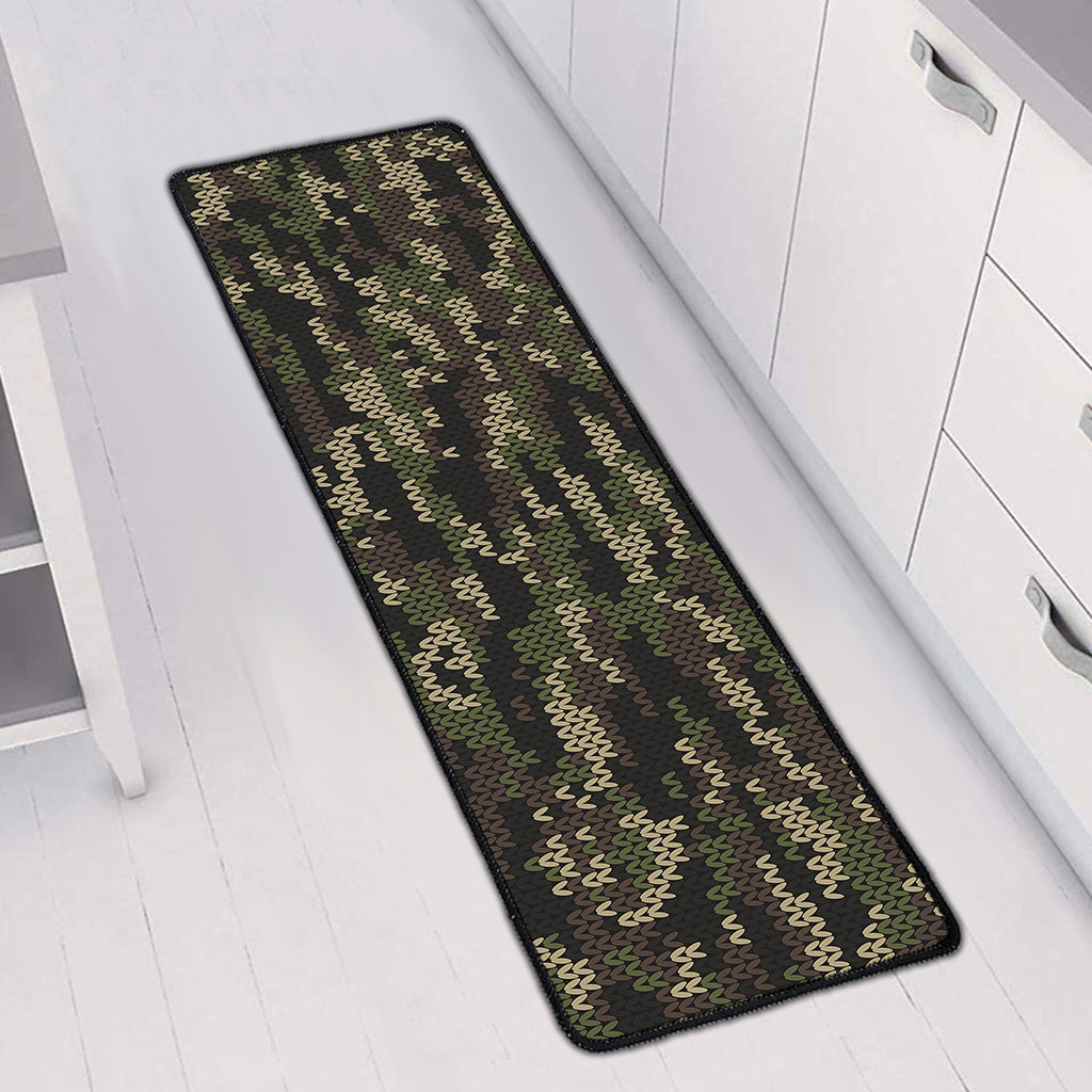 Army Camouflage Knitted Pattern Print Long Kitchen Mat