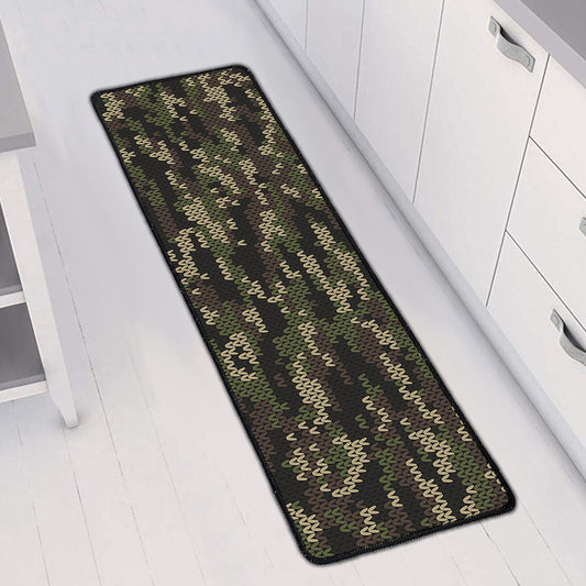 Army Camouflage Knitted Pattern Print Long Kitchen Mat