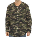 Army Camouflage Knitted Pattern Print Long Sleeve Baseball Jersey