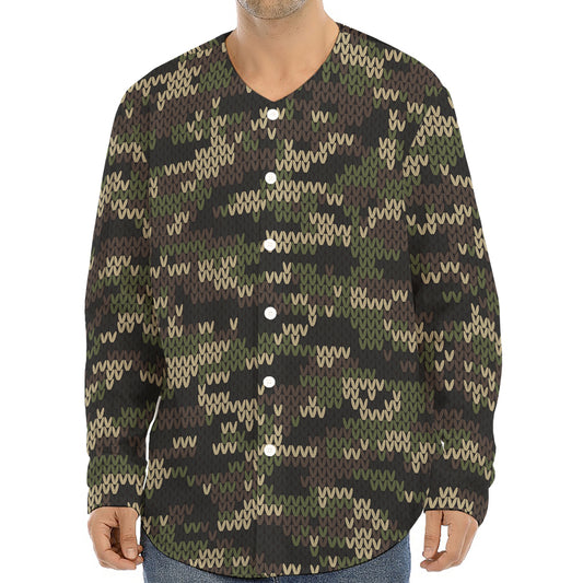 Army Camouflage Knitted Pattern Print Long Sleeve Baseball Jersey