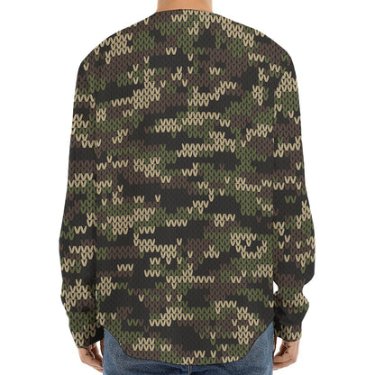 Army Camouflage Knitted Pattern Print Long Sleeve Baseball Jersey